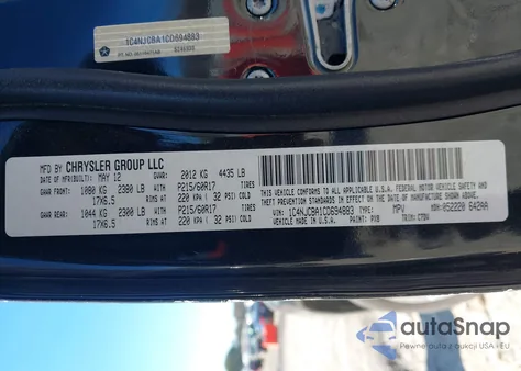 2012 Jeep Compass Sport from USA, damaged, VIN 1C4NJCBA1CD694883